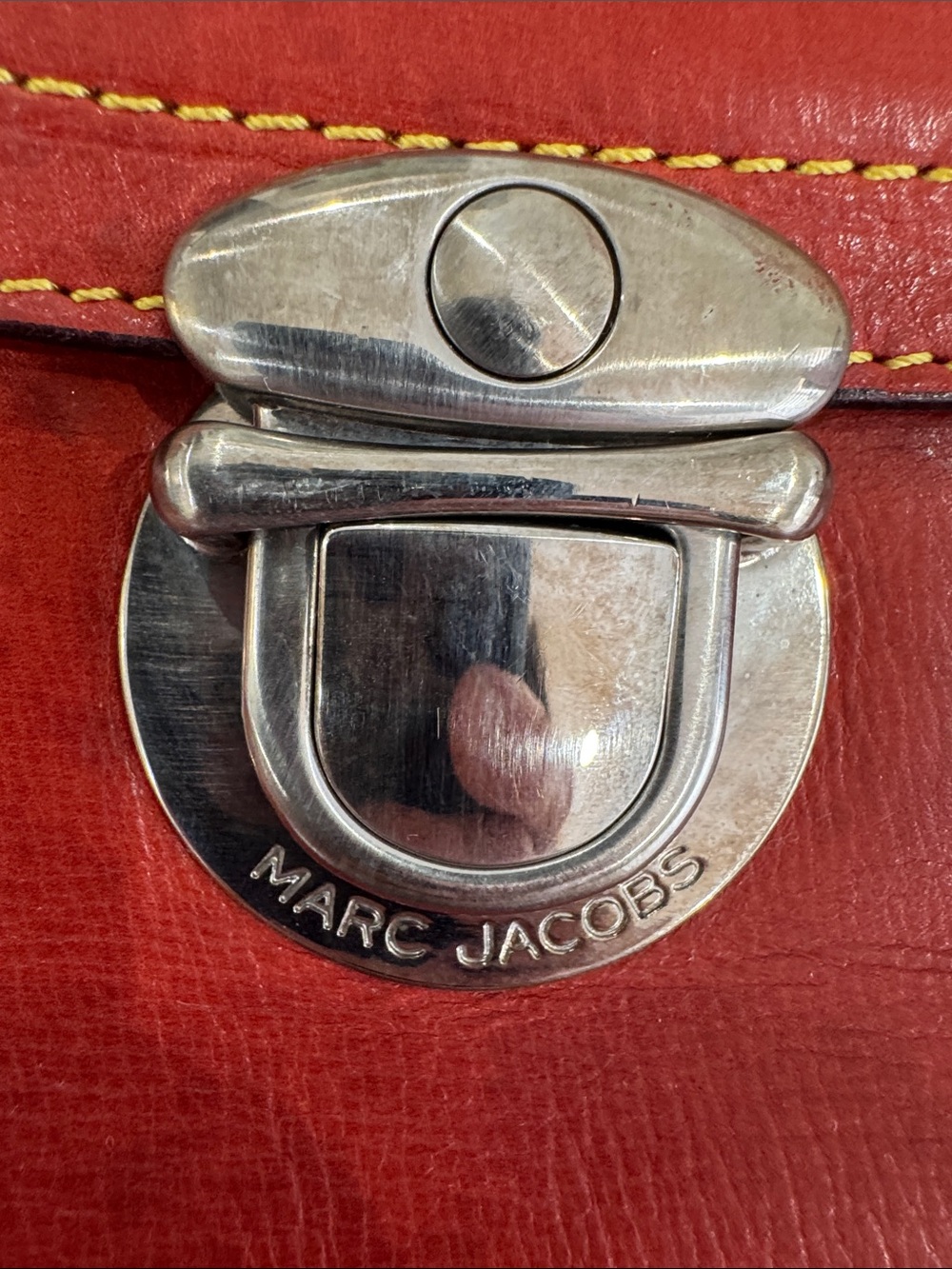 Marc Jacobs Red Leather Wristlet Clutch with Silver-Tone Lock - Picture 2 of 8